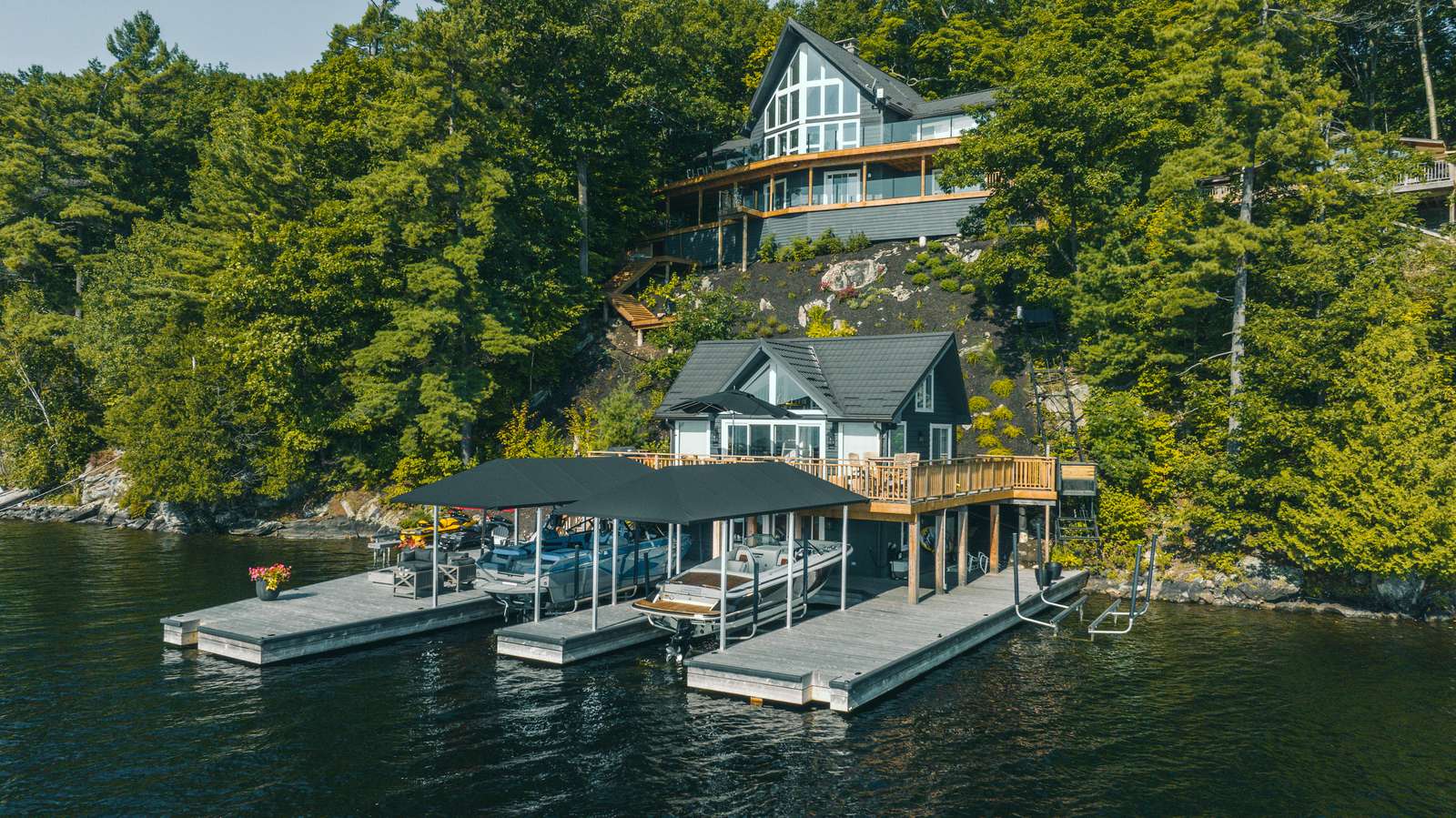 Premium Ontario waterfront property with professional boat lift and dock installation