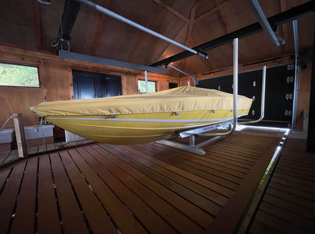 Platform Lift with Ipe hardwood decking in boathouse